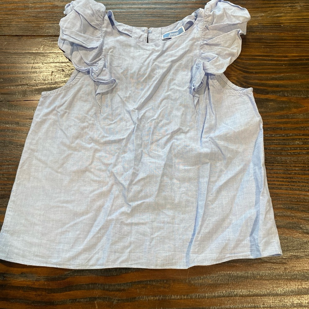 Jacadi Paris Light Blue Ruffled Top Blouse Size 6